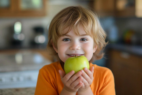 child eating an apple